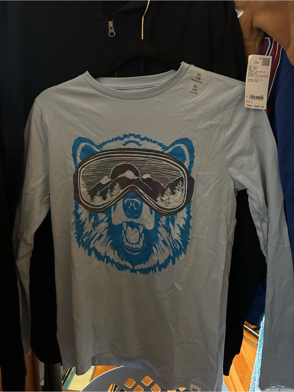GAP Light Blue Long-Sleeve Bear Graphic Tee